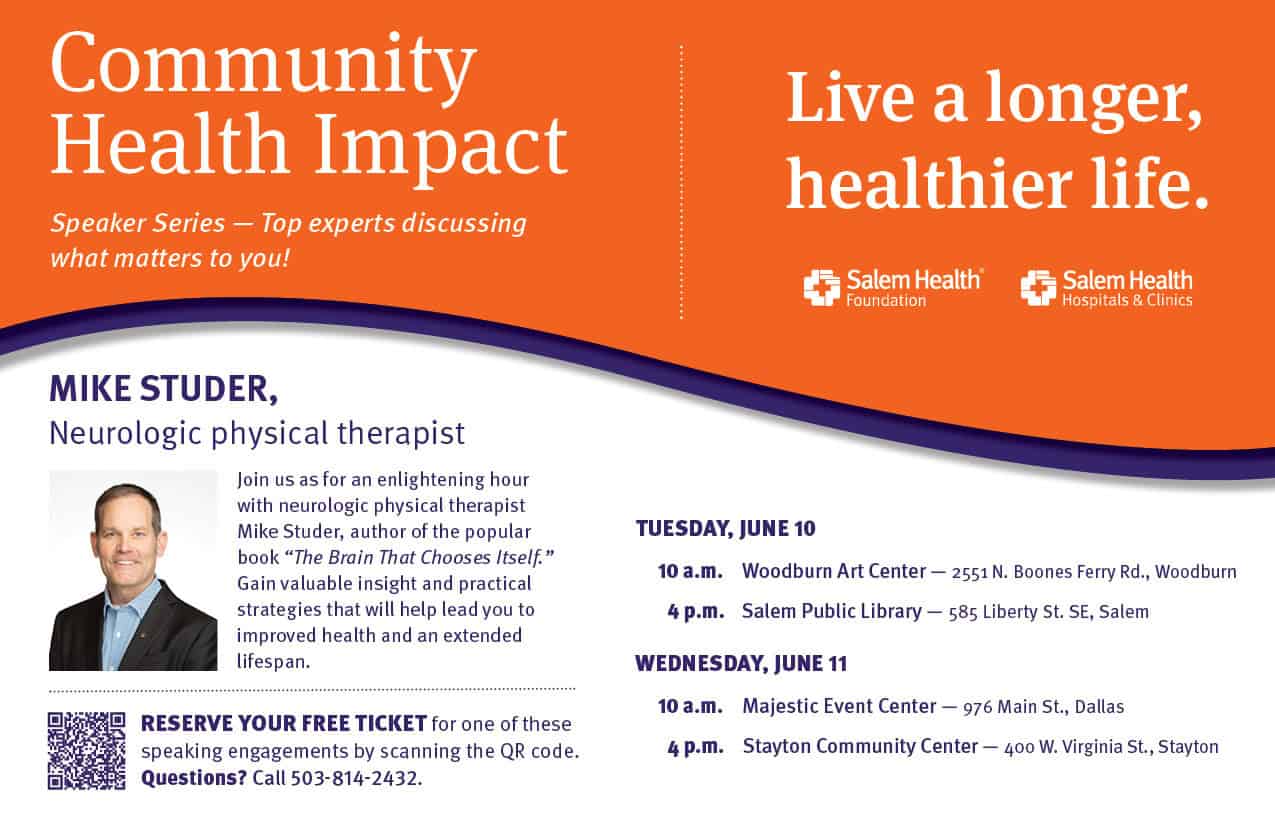 Mike studer. june speaker series. salem health qr code